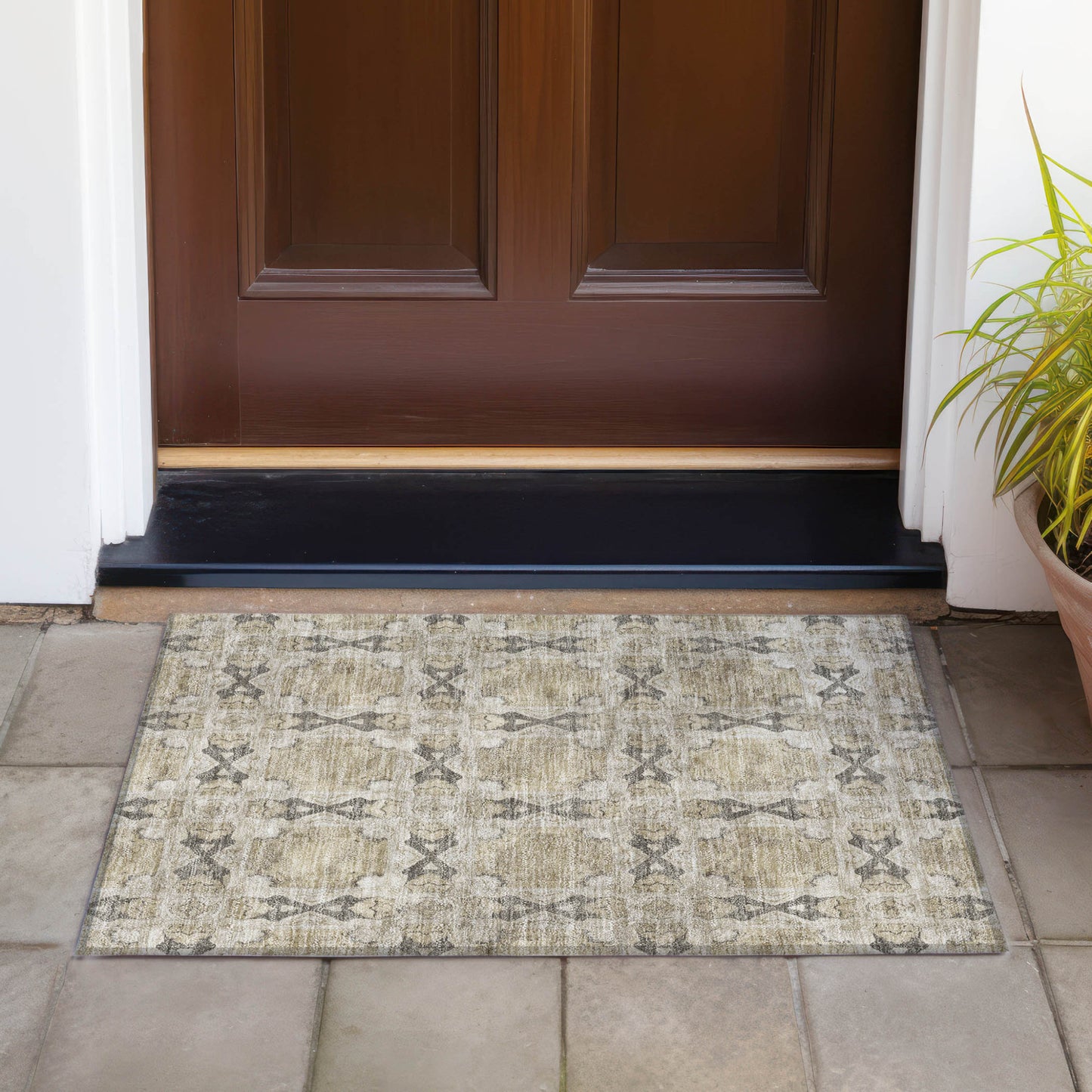 2' X 3' Beige and Gray Floral Medallion Washable Non Skid Indoor Outdoor Area Rug-7