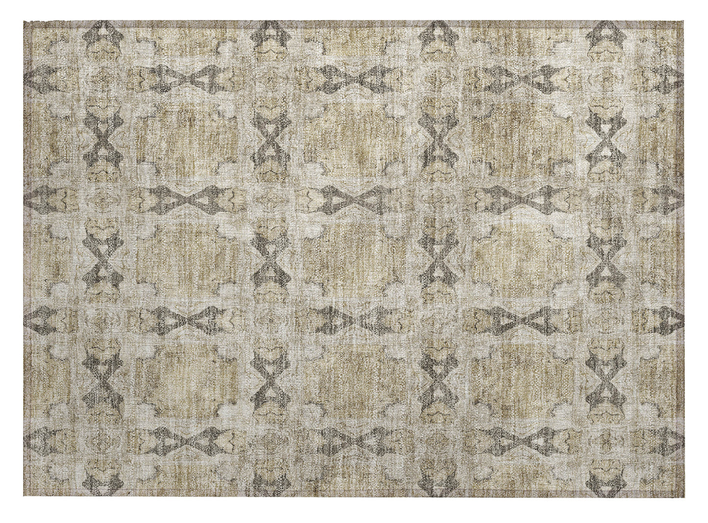 2' X 3' Beige and Gray Floral Medallion Washable Non Skid Indoor Outdoor Area Rug-1