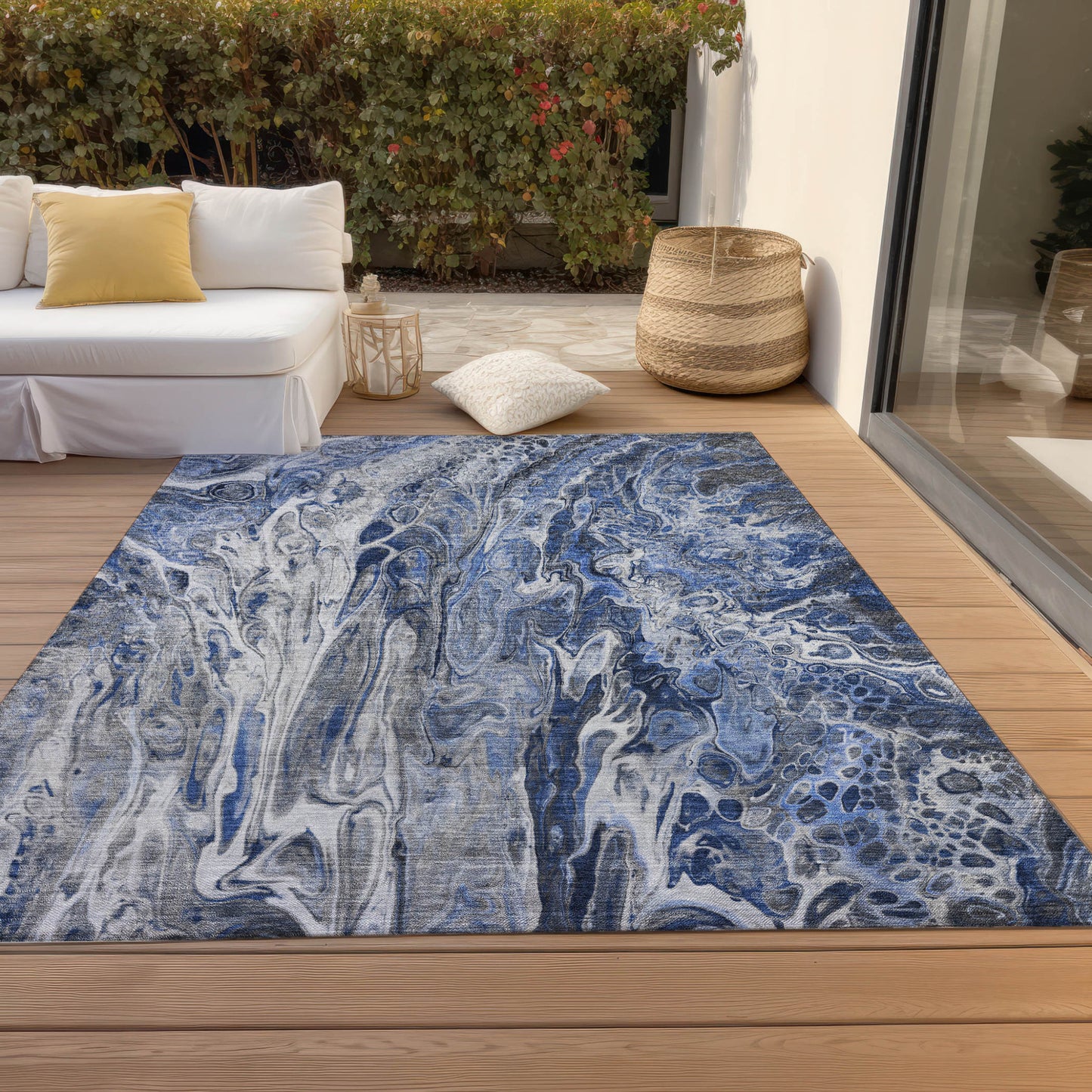 3' X 5' Denim Blue And Navy Blue Abstract Washable Indoor Outdoor Area Rug-6