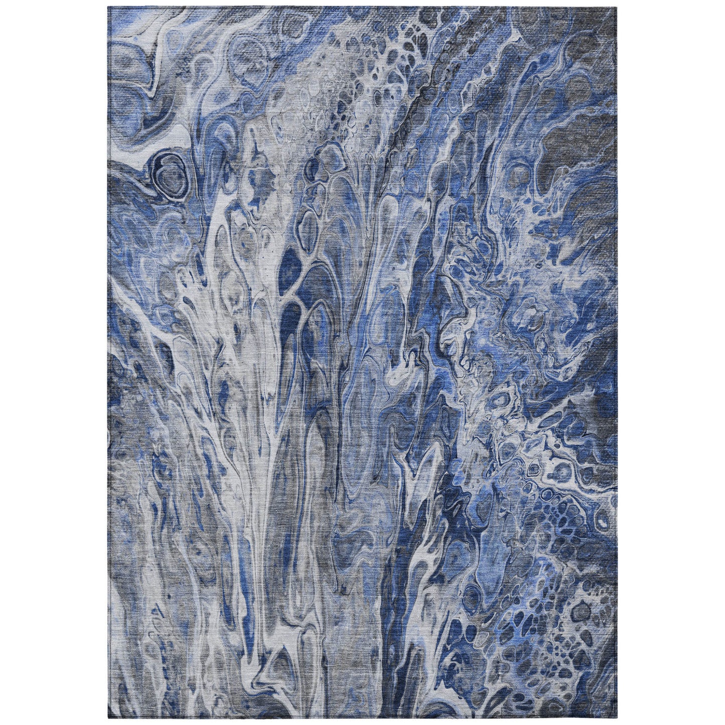3' X 5' Denim Blue And Navy Blue Abstract Washable Indoor Outdoor Area Rug-1
