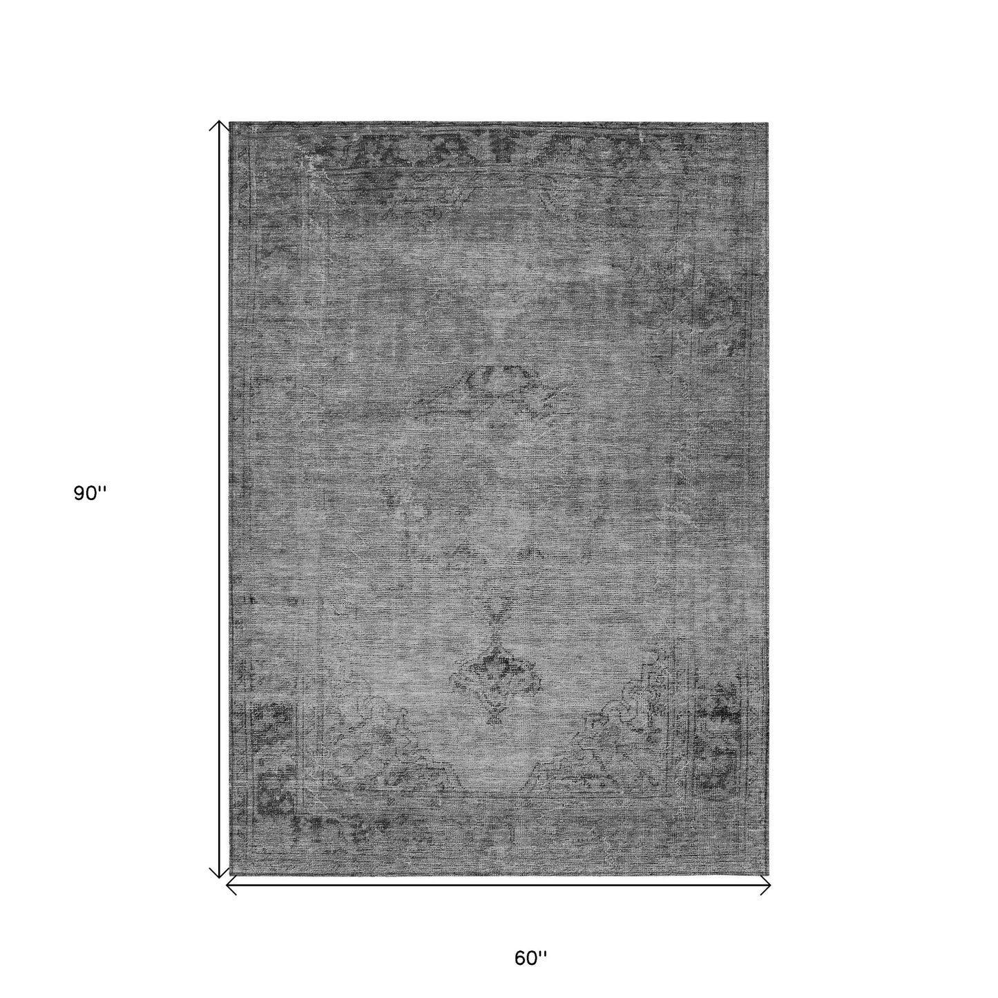 5' X 8' Gray Silver And Charcoal Oriental Washable Indoor Outdoor Area Rug-2