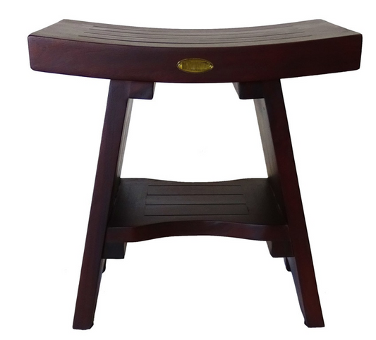 Compact Curviliniear Teak Shower Outdoor Bench With Shelf In Brown Finish-0