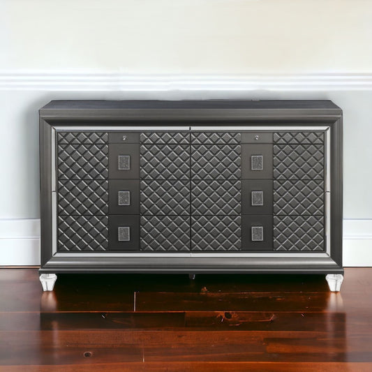 65" Gray Solid and Manufactured Wood Eight Drawer Double Dresser-0