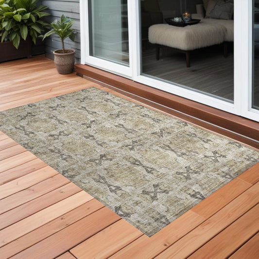 2' X 3' Beige and Gray Floral Medallion Washable Non Skid Indoor Outdoor Area Rug-0