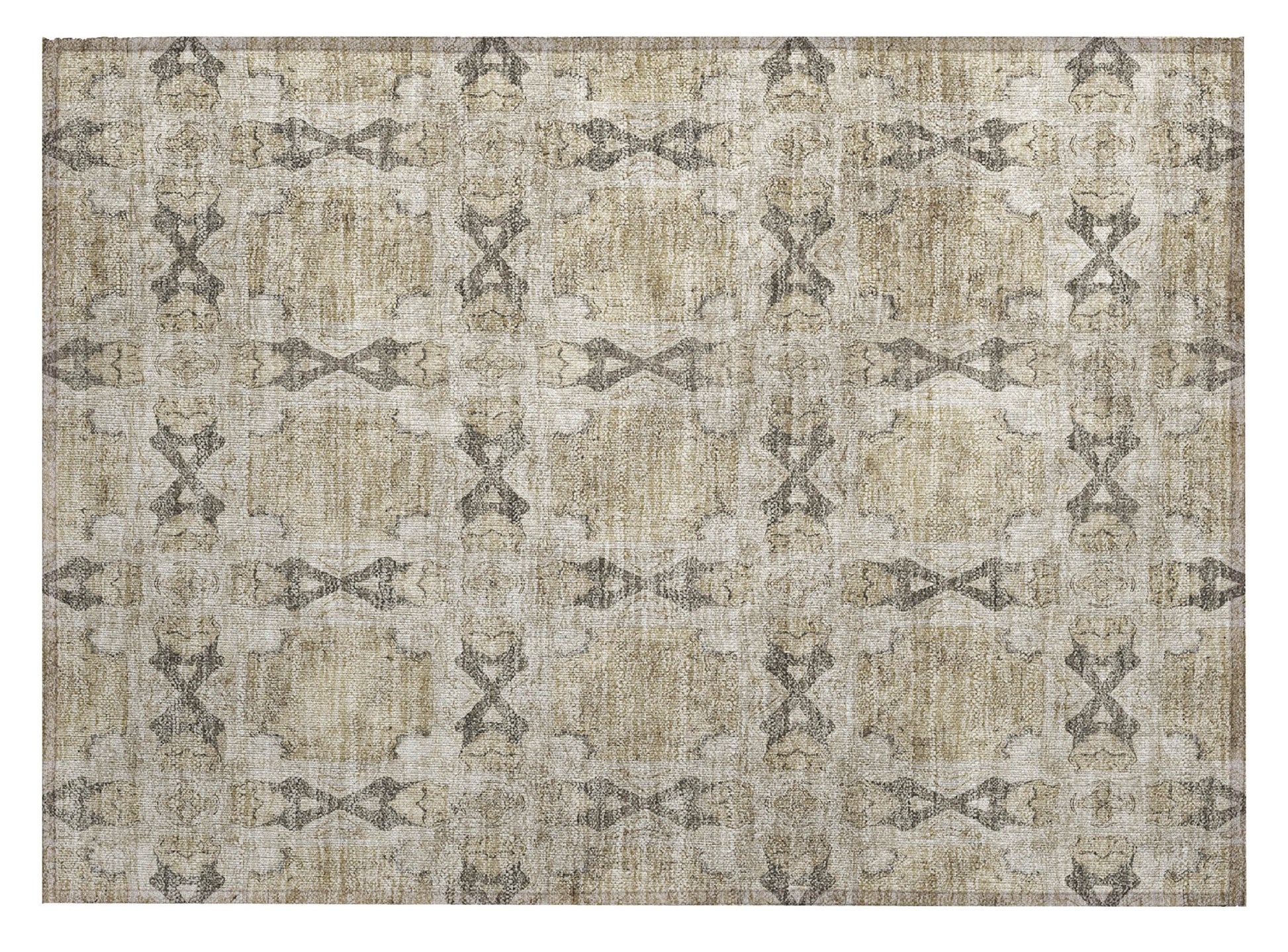 2' X 3' Beige and Gray Floral Medallion Washable Non Skid Indoor Outdoor Area Rug-1