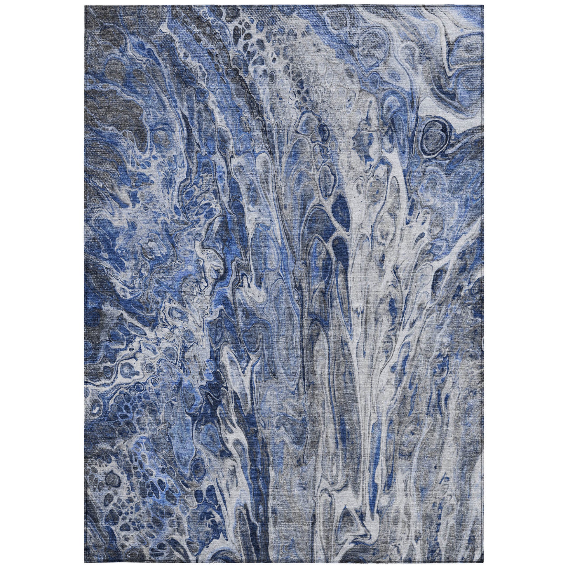 3' X 5' Denim Blue And Navy Blue Abstract Washable Indoor Outdoor Area Rug-5
