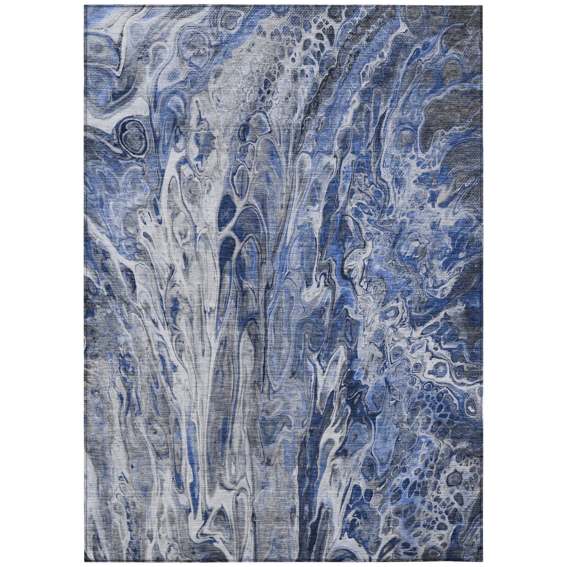 3' X 5' Denim Blue And Navy Blue Abstract Washable Indoor Outdoor Area Rug-1