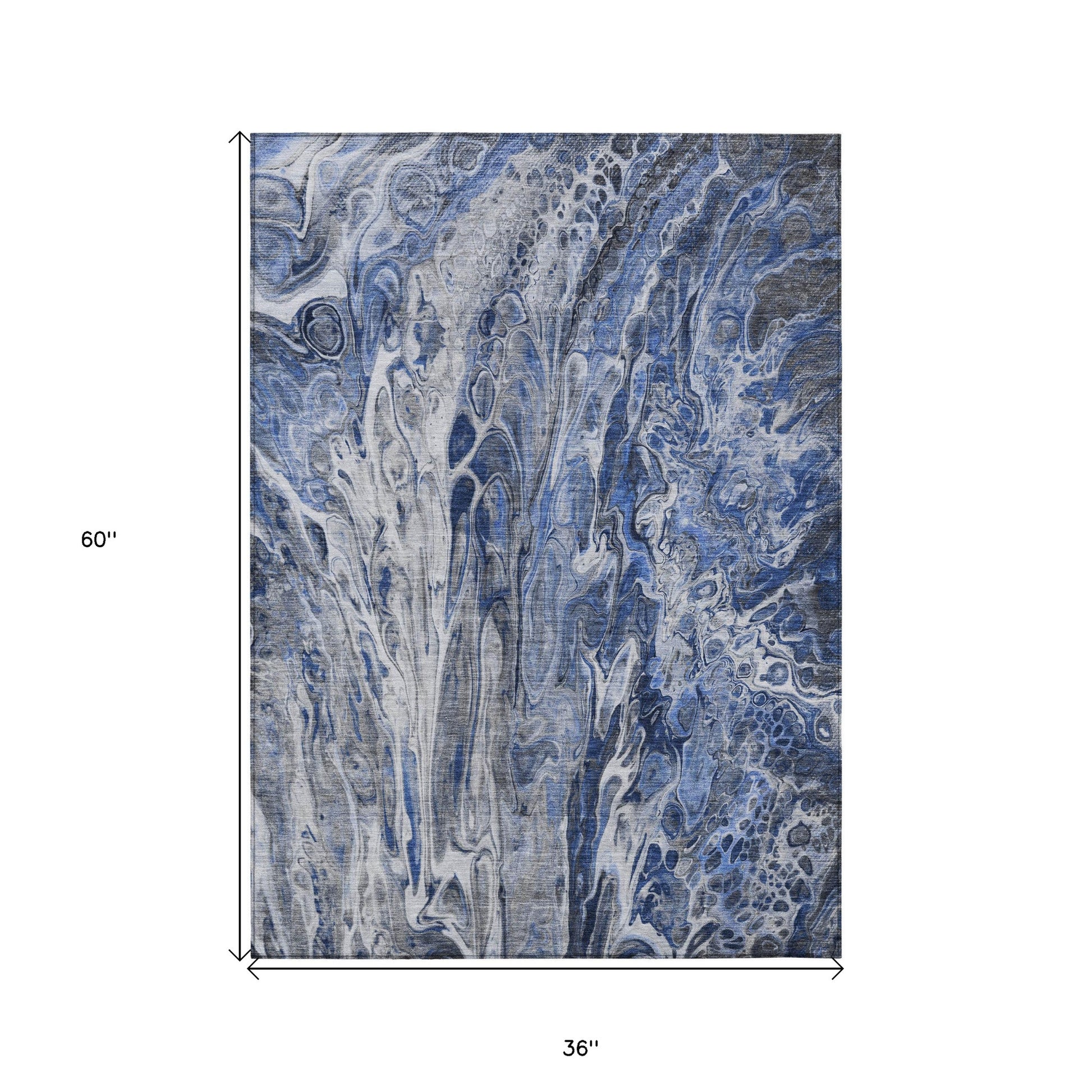 3' X 5' Denim Blue And Navy Blue Abstract Washable Indoor Outdoor Area Rug-2