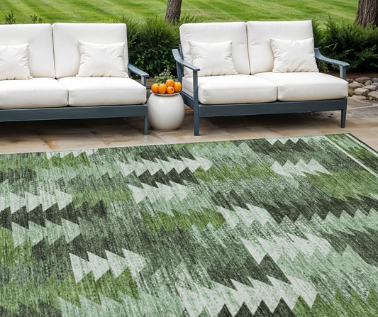 8' X 10' Olive Green And Fern Green Southwestern Washable Indoor Outdoor Area Rug-0